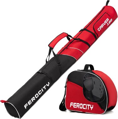 Гірськолижна сумка та сумка для лижних черевиків Ferocity Premium Set для 1 пари лижних палиць Шолом для черевиків з сумкою на шнурку та бічною сумкою 053 (Червоний - Чорний)