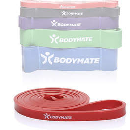 Фітнес-гумка BODYMATE 208 см, еластична стрічка опору з натурального латексу, тренує силу, витривалість, координацію, гнучкість і багато іншого, для початківців і професіоналів (1. X-LIGHT-RED 1,3 см (опір 5-16 кг))