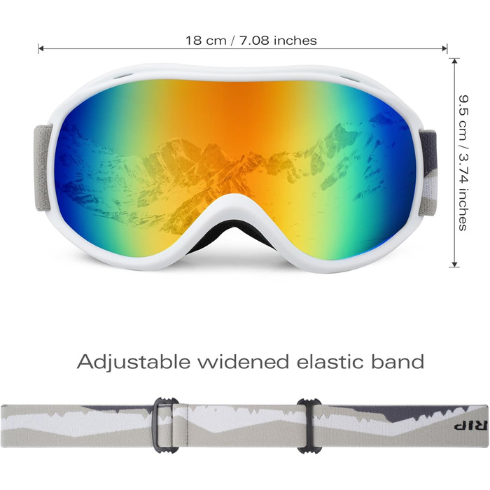 Гірськолижні окуляри Supertrip для чоловіків і жінок, лижні окуляри проти запотівання, захист від ультрафіолету, снігу, сноубордингу, окуляри для дорослих і підлітків (біла оправа/помаранчеві лінзи (VLT 12))