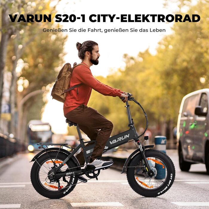 Електровелосипед VARUN 20', 48V13Ah, 100-120 км, 7-шв., LCD, товста шина, чорний