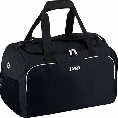 Спортивна сумка JAKO Classico Junior чорна 45x30x30 см для чоловіків, з внутрішньою кишенею, містким основним відділенням на двосторонній блискавці та сітчастою кишенею