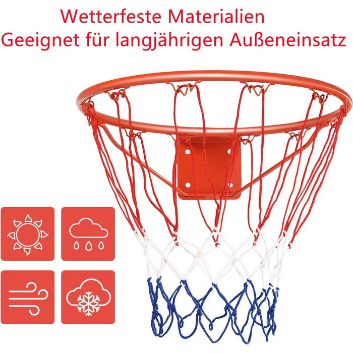 ? 45см/37см Баскетбольне кільце, баскетбольна сітка з кільцем, сітка та кронштейн, атмосферостійке баскетбольне кільце професійного розміру для настінного монтажу, для шкільних дворів та спортивних залів Ø45см Червоний