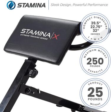 Скам'я для гіперекстензії Stamina X, регульована, для пресу, спини та корпусу, фітнес, тренування вдома