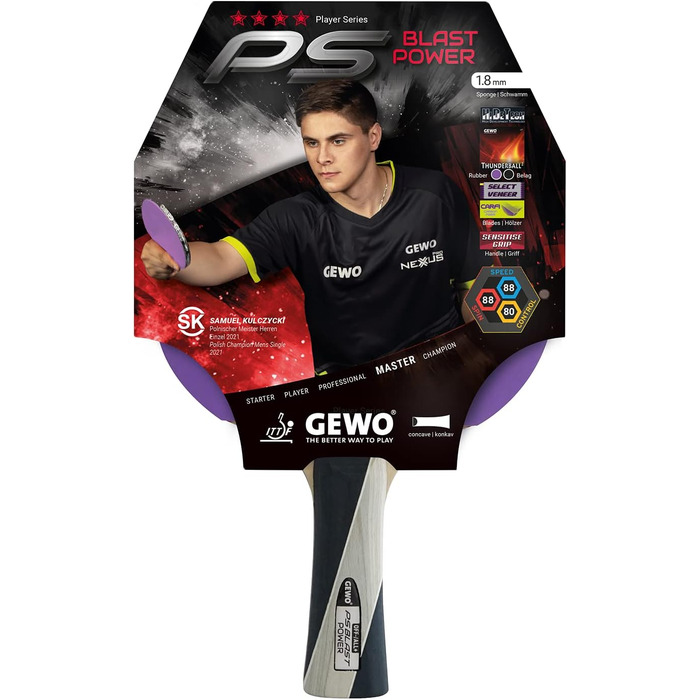 Ракетка GEWO PS Blast Power, ITTF, універсальна, увігнута, 1,8 мм