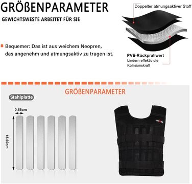 Жилет з регульованою вагою 20 кг, жилет для тренувань, куртка для фітнесу, для чоловіків і жінок (включає 96 обважнювачів зі сталевої пластини)