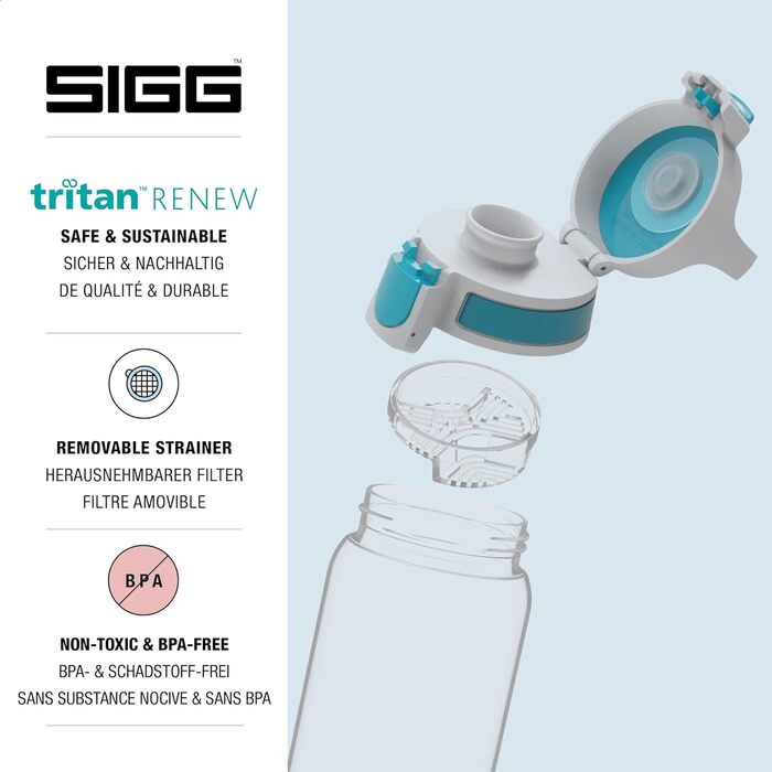 Пляшка для води SIGG Tritan Total Clear ONE MyPlanet Aqua 0,5 л, блакитна, для газованих напоїв, спортивна, без BPA, герметична, стійка до подряпин, для спорту та фітнесу, можна мити в посудомийці