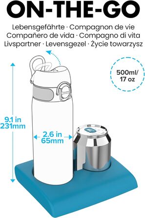 Пляшка для води з нержавіючої сталі з вакуумною ізоляцією, 500 мл, герметична, відкривання однією рукою, надійне замикання, можна мити в посудомийній машині, ручка для перенесення, легко чистити, міцна та стійка до подряпин (OneTouch 2.0, кораловий пісок)