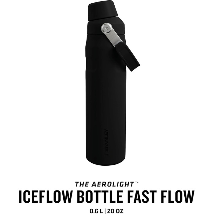 Термос-пляшка Stanley Iceflow Fast Flow 0.6 л, спортивна, зручна для пиття, тримає холод до 10 годин, герметична, без BPA, придатна для миття в посудомийній машині, чорна