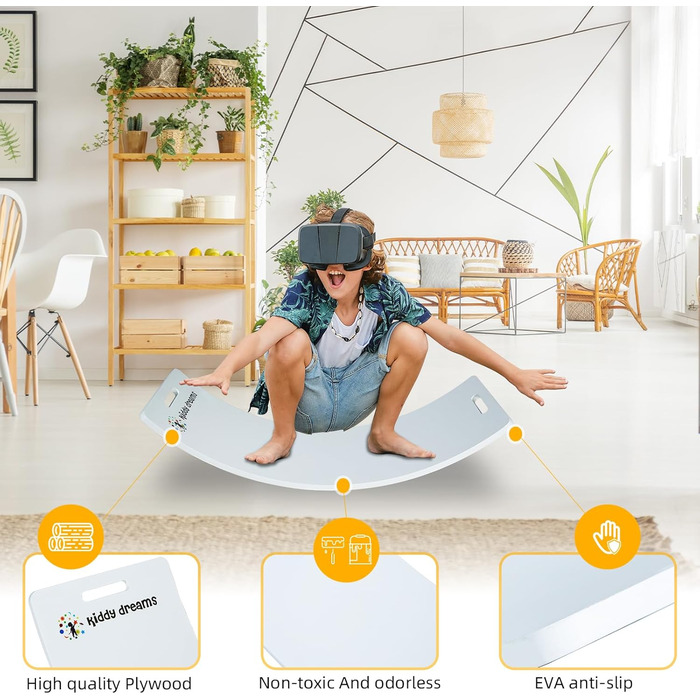 Балансувальна дошка CCLIFE з дерева для дітей від 3 років, з EVA матом, Montessori, 85x30 см, біла