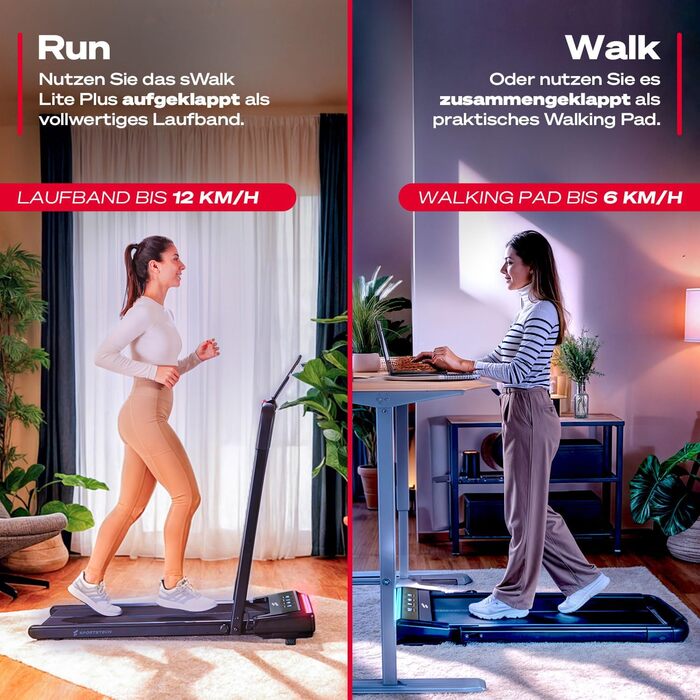 Бігова доріжка Sportstech sWalk Lite/Plus для дому, компактна, з ручним нахилом, до 12 км/год, LED, додаток, пульт