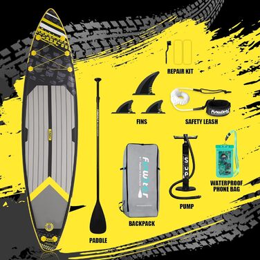 Надувна SUP-дошка FunWater для дорослих з веслом, ручним насосом, нековзким EVA-покриттям та страховочним шнуром