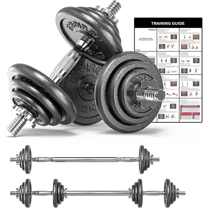 Гантелі PROIRON чавунні 2 в 1, регульовані 5-20/30 кг, штанга