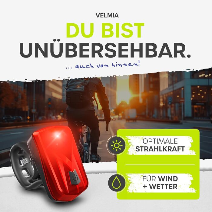 Набір велосипедних LED фар VELMIA StVZO, USB акумулятор, 8,5 годин, водостійкі, переднє і заднє світло, 70 люкс, золотий
