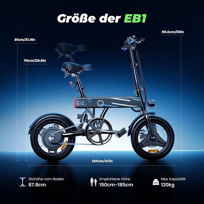 Електровелосипед Finbike 14/16', 250 Вт, запас 45 км, чорний синій