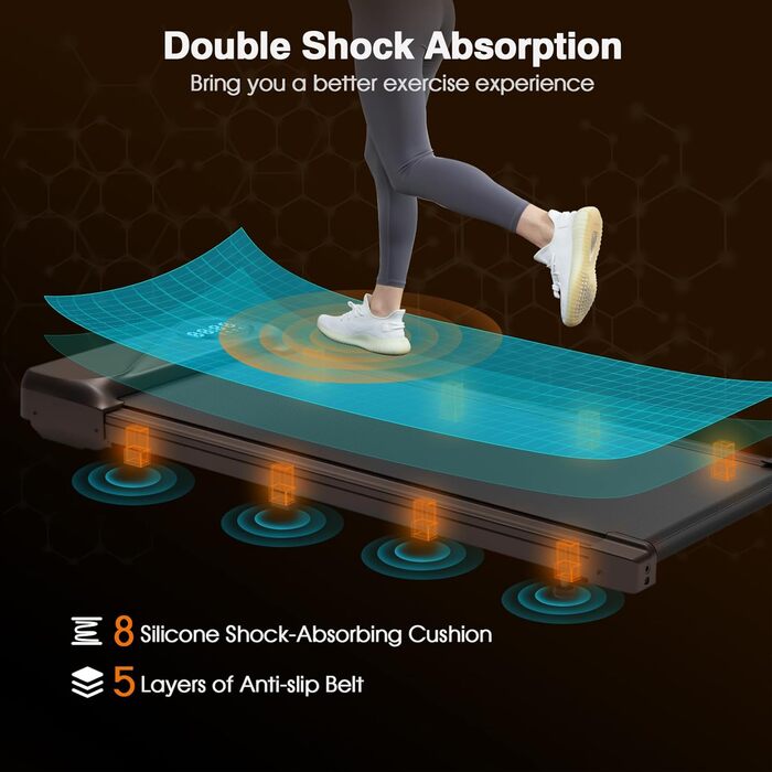 Тиха бігова доріжка Walking Pad Dripex для дому, до 120 кг, 1-6 км/год, 2.5 к.с., подвійна амортизація, компактна, коричнева