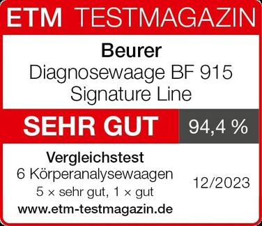Діагностична шкала Beurer BF 915, точний аналіз тіла до 8 осіб, вимірювання жиру в організмі, з дисплеєм XXL з підсвічуванням, вантажопідйомність до 200 кг, включаючи підключення додатків