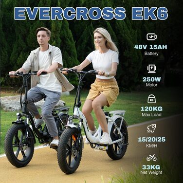 Електровелосипед EVERCROSS EK6, складний, 20'x4.0, 7-швидк., 48В 15Агод, 250Вт