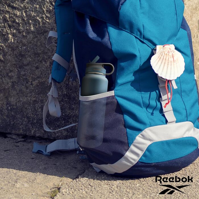 Пляшка для води Reebok з нержавіючої сталі, ізольована, з трубочкою, спортивний дизайн, 900 мл, подвійні стінки, вакуумна ізоляція, BPA-free, синя