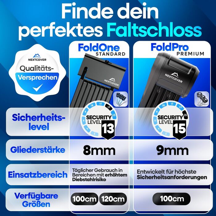 Складаний велосипедний замок FoldPro NEU, оригінал, із технологією SteelSecure 2.0, міцний замок-ланцюг для велосипеда з кріпленням, 100 см
