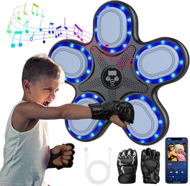 IERAKOR Музична бокс-машина з рукавичками, LED, Bluetooth, 9 швидкостей, 9 режимів, лічильник, електронна розумна бокс-машина для дітей