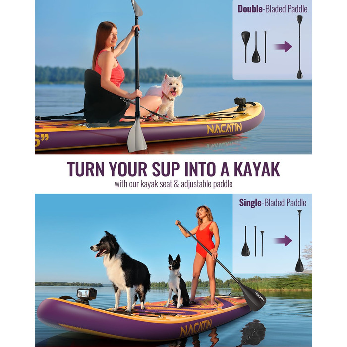 Надувна SUP-дошка для сім'ї 12' з комплектом для каяка, веслом, сидінням і аксесуарами – універсальна дошка для дорослих для веслування стоячи та каякінгу