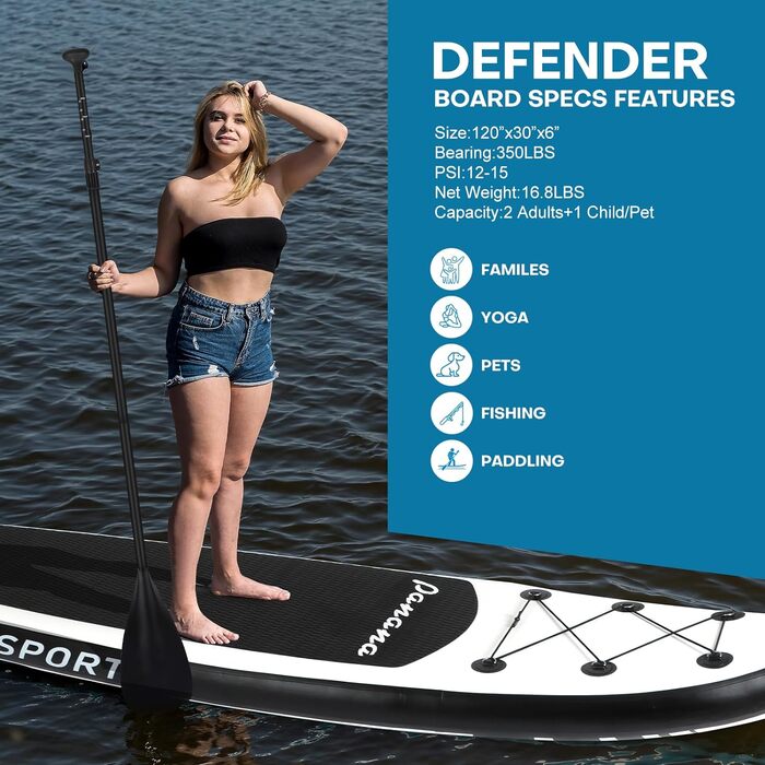 Надувна SUP-дошка Panana 305x76x15 см з преміум аксесуарами, комплект для серфінгу, регульоване весло, ультралегка, неслизька поверхня