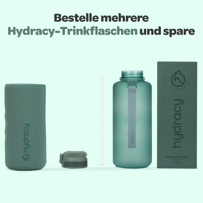 Гідратаційна пляшка Hydracy з трубочкою та часовою розміткою, 2 л, без BPA, герметична спортивна пляшка для води без конденсату для спорту та активного відпочинку
