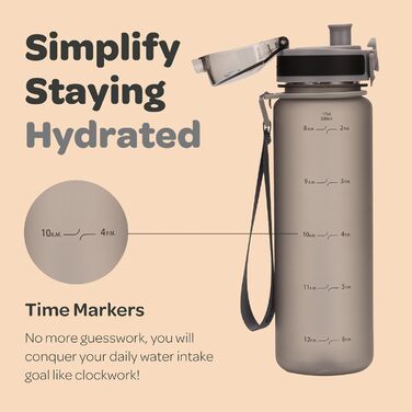 Пляшка для води Hydracy 500 мл з фруктовим інфузером, без BPA, з тайм-маркуванням, герметична спортивна пляшка для спорту та активного відпочинку, швидке пиття, сріблясто-сіра