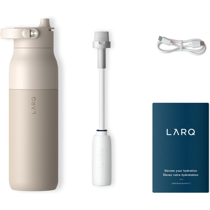 LARQ Bottle PureVis 2 680 мл – самочищувальна пляшка для води з UV-C LED, контроль через додаток, нержавіюча сталь з подвійною ізоляцією, багаторазова, 2 роки гарантії, колір Mojave Dune