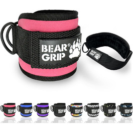 Ремінь для щиколотки BEAR GRIP (пара) - міцна застібка, подвійне D-кільце з нержавіючої сталі, регульований неопрен - манжети на щиколотці преміум-класу для покращення тренувань живота, сідниць та ніг - для жінок та чоловіків (Baby Pink, односпальне ліжко)