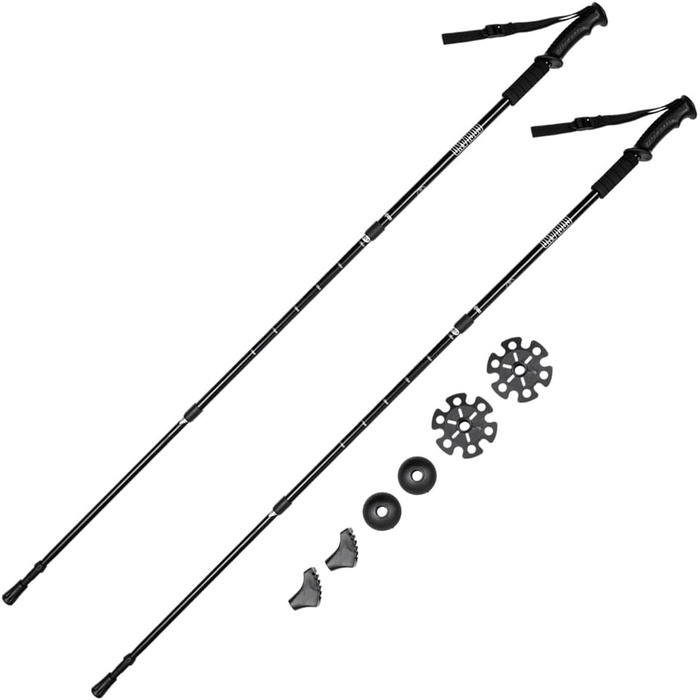 Трекінгові палиці для скандинавської ходьби GOGLAND, довжина регулюється, в т.ч. кріплення для різних поверхонь. Надлегкий, з технологією антиудару Black