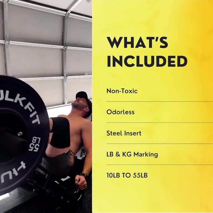 HulkFit кольоровий олімпійський диск із гуми 5,1 см зі сталевою втулкою для силових тренувань, важкої атлетики та кросфіту, одиничний, пара або комплект