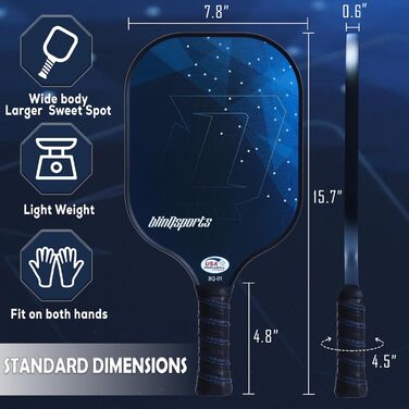 Набір для піклболу Blinq Sports: 2 ракетки, 4 м'ячі, 2 рушники, сумка, легка USAPA ракетка з антиковзкою ручкою для початківців і гравців середнього рівня