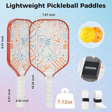 Набір Sukeen Pickleball 2 весла, скловолокно, стрічка, сумка для початківця