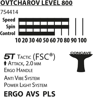 Ракетка для настільного тенісу Ovtcharov 800 FSC, AVS, PLS, Ergo-Grip