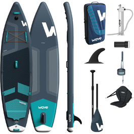 Пакет Wave Pro Professional SUP Надувна дошка для веслування преміум-класу Товщина 15,2 см включаючи аксесуари iSUP, сидіння для заміни байдарки, сумку для перенесення, повідець для щиколотки, ручний насос Широка стійка, нековзна палуба 10 футів темно-синього кольору