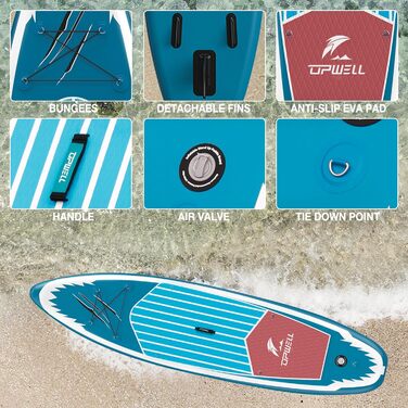 UPWELL Надувна SUP-дошка 320/335 см для дорослих і підлітків з комплектом: рюкзак, 10L суха сумка, 2-в-1 весло, страховка, ручний насос, плавці