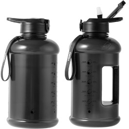 Мотиваційна пляшка для води H2O Capsule INSPO 1,9 л з трубочкою, часовими позначками, зручним ремінцем, BPA-free, Jet Black, герметична, харчовий пластик