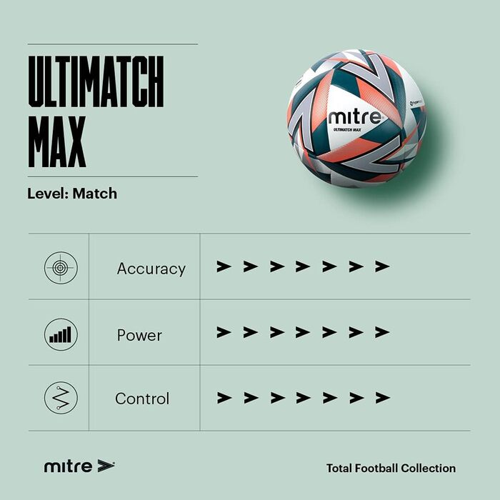 Футбольний м'яч Mitre Ultimatch, біло-оранжевий, розмір 4, покращений контроль і точність, підвищена зносостійкість