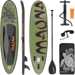 Надувна SUP-дошка ECD Germany Maona 308 см, PVC, алюмінієве весло, комплект, бірюзова/чорна/рожева/сіра/оливкова – для серфінгу, веслування, паддлборду