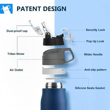 Термобутилка FEIJIAN FJbottle 710 мл з щіткою, нержавіюча сталь, синя