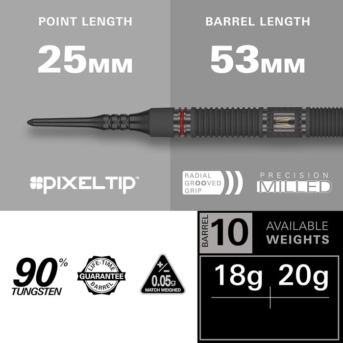 Ціль для дротиків Softdarts 90% вольфрам, черв/чорн, 18 г, ствол 10