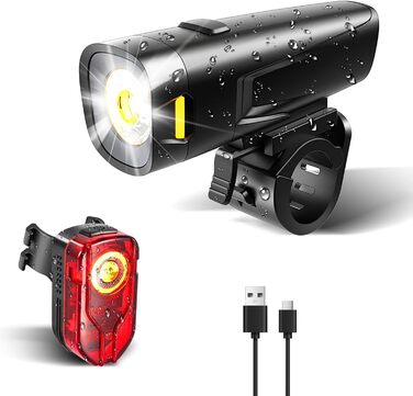 Комплект велосипедних LED ліхтарів Vont: передній та задній, USB Type-C, IPX5 водонепроникні, StVZO, акумуляторні