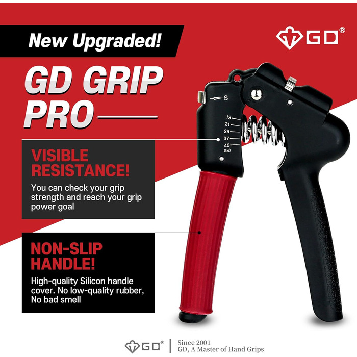 Гантель GD GRIP з регульованим пальцем (чорний / червоний) - 75 символів.