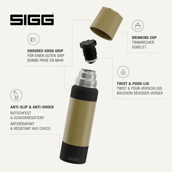Термос SIGG Alpine Star 1л, нержавіюча сталь, ізольована пляшка для напоїв, з чашкою, тримає 27 годин гаряче та 100 годин холодне, для кемпінгу та подорожей, бежевий, без BPA, герметичний
