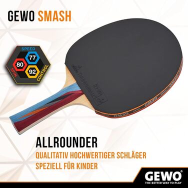 Ракетка GEWO SMASH Thunderball 2, універсальна, дитяча, ITTF схвалена