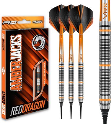 Дротики для дартсу Red Dragon Amberjack 2, 18 г, Softip, набір з оперенням та стрижнями, професійні