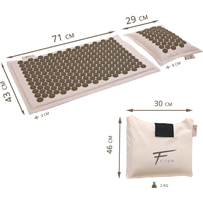 Набір масажу Fitem килимок подушка сумка - знімає біль (беж-золот)
