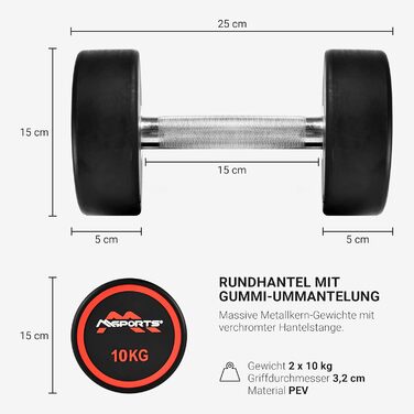 Набір гантелей MSPORTS Преміум з 2 шт. Гумове покриття гантелей 2,5-50 кг Ручка хромована і рифлена Різні варіанти ваги Гантелі 2 х 10 кг