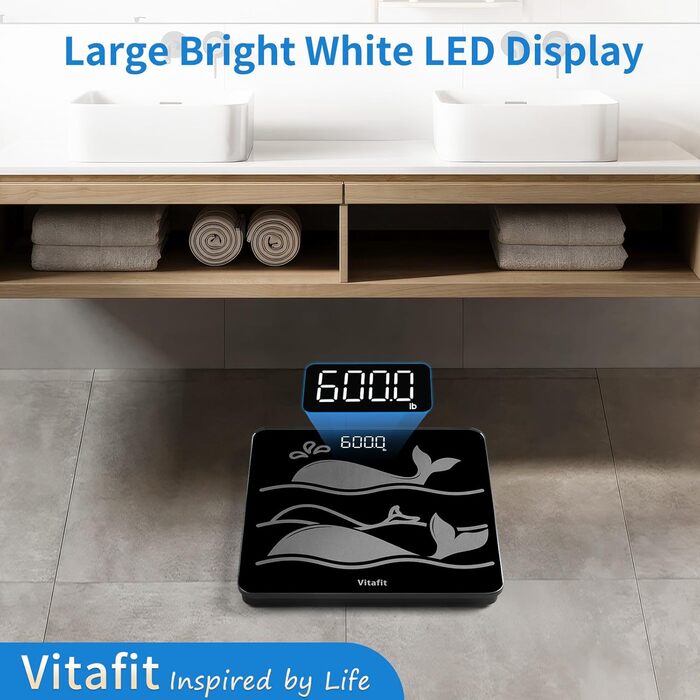 Ваги Vitafit 300 кг, точність, скло 8 мм, LED, чорний